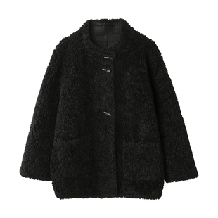 橘子树在哪儿慵懒风牛角扣毛毛外套女冬季保暖软糯显瘦中长款大衣