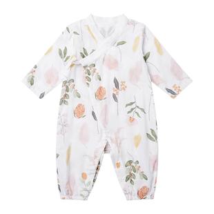 全棉时代婴儿春夏季连体衣新款纱布夏天装新生宝宝衣服短袖