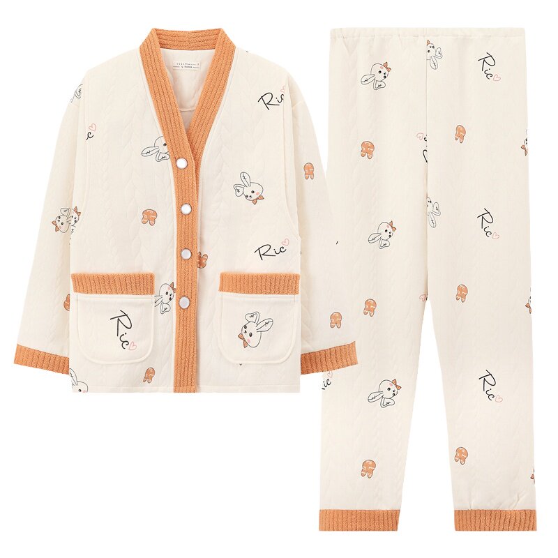 空气棉月子服秋冬产后纯棉加厚孕晚期冬季睡衣孕妇哺乳家居服产妇