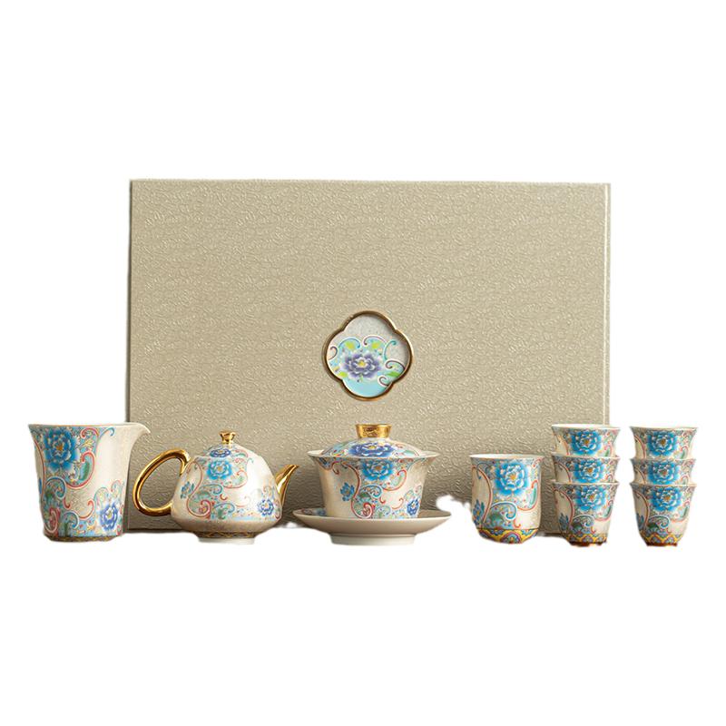 手工掐丝银茶壶三才盖碗功夫茶具