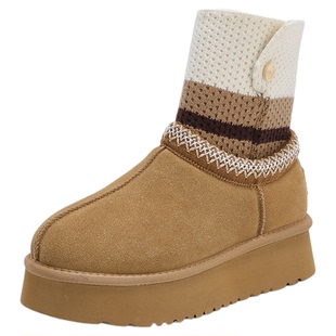 星期六厚底雪地靴女款2025冬季新款加绒加厚增高舒服保暖中筒棉靴