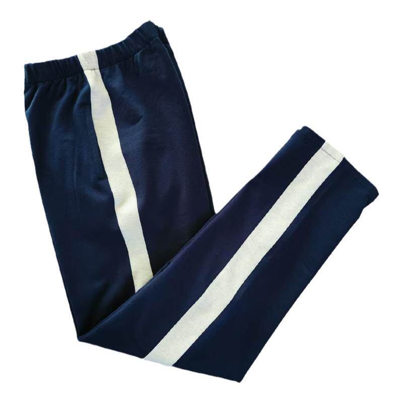藏蓝直口拼浅灰宽杠男女校服裤子