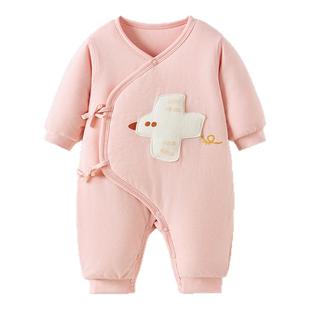 童泰婴儿连体衣冬季纯棉夹棉宝宝休闲外出蝴蝶哈衣新生儿满月爬服