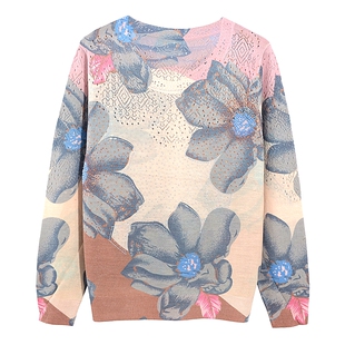 2025古嘉子新款秋季上衣女长袖天丝羊毛衫薄毛衣印花钻针织衫0555