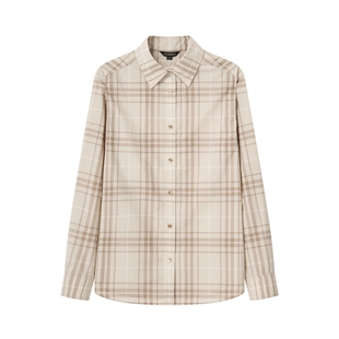 【含棉】Scofield女装休闲米色格纹衬衫翻领长袖衬衣2026秋冬新品