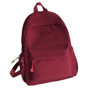 袋鼠双肩包书包女高中生大容量结实耐用初中生酒红色防水耐脏背包