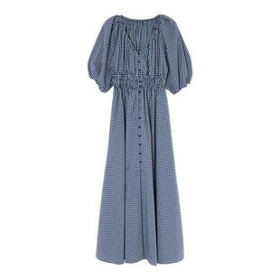 MOUSSY 春季新品复古优雅气质格纹V领连衣裙女010ISS33-3141