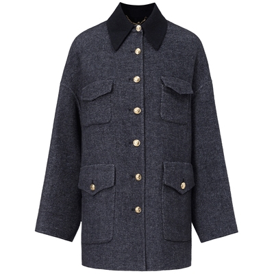 仿佛翻领中长款羊毛毛呢外套女