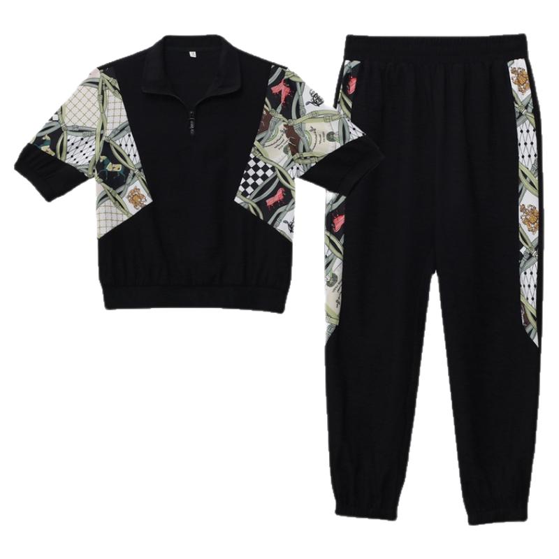 运动套装女夏季春秋时尚中长袖欧货卫衣冰丝短袖薄款休闲服两件套