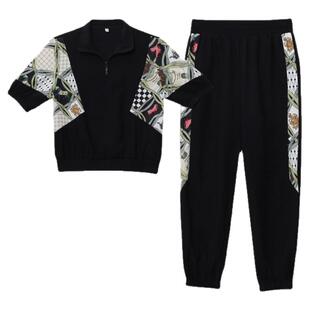 运动套装女夏季春秋时尚中长袖欧货卫衣冰丝短袖薄款休闲服两件套