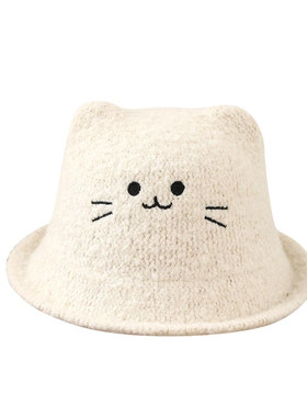 可爱猫咪耳朵蝴蝶结毛绒渔夫帽