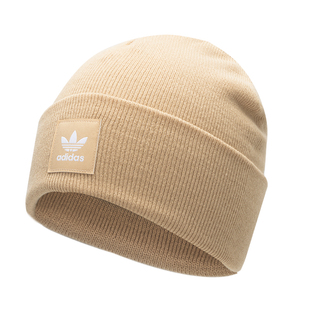 阿迪达斯三叶草卡其色男女帽子冬新款包头冷帽美式保暖针织毛线帽