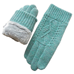 歌诺达女秋冬季羊毛加厚绒保暖露翻开指针织触屏户外骑行触屏手套