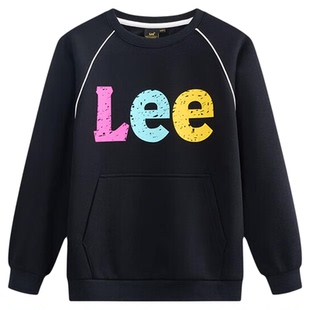 Lee kids童装加绒圆领套头卫衣秋冬新款男童女童洋气简约长袖上衣