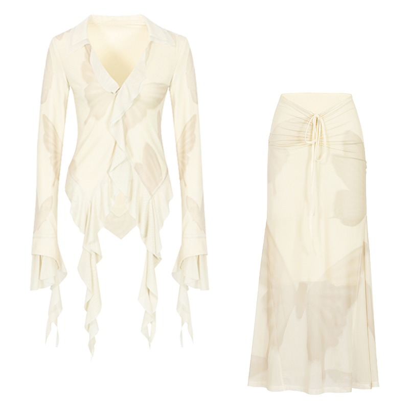 BB BLUE原创设计 新中式垂坠疏离感蝴蝶衬衫连衣裙小众长裙子套装