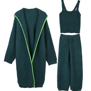 朵朵可可秋冬季新款半边绒机织衫吊带长裤长袍外套女家居服套装