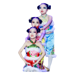 元旦喜庆开门红秧歌服妞妞看戏舞蹈服中国梦娃演出服道具小板凳子