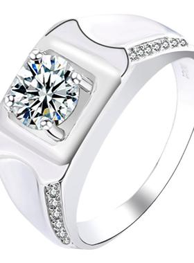 正品D色莫桑钻戒指镶嵌银男1克拉