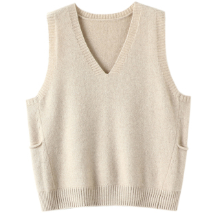 悦己悦人两不误~加厚V领侧口袋羊绒马甲背心纯羊绒毛衣坎肩宽松