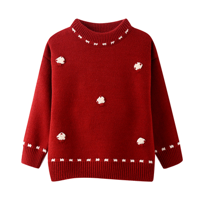 女童毛衣冬2025新款水貂绒加厚加绒儿童针织打底衫女大童红色上衣