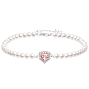 周大福SOINLOVE 月桂之心爱心18K金摩根石钻石珍珠手链女VV253