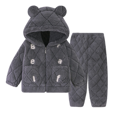 男童冬季三层夹棉加厚大童家居服