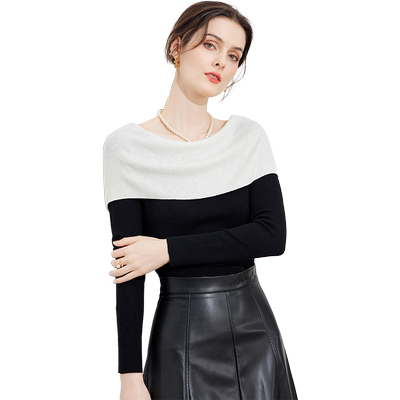 羊毛混纺套头一字领斗篷毛衣