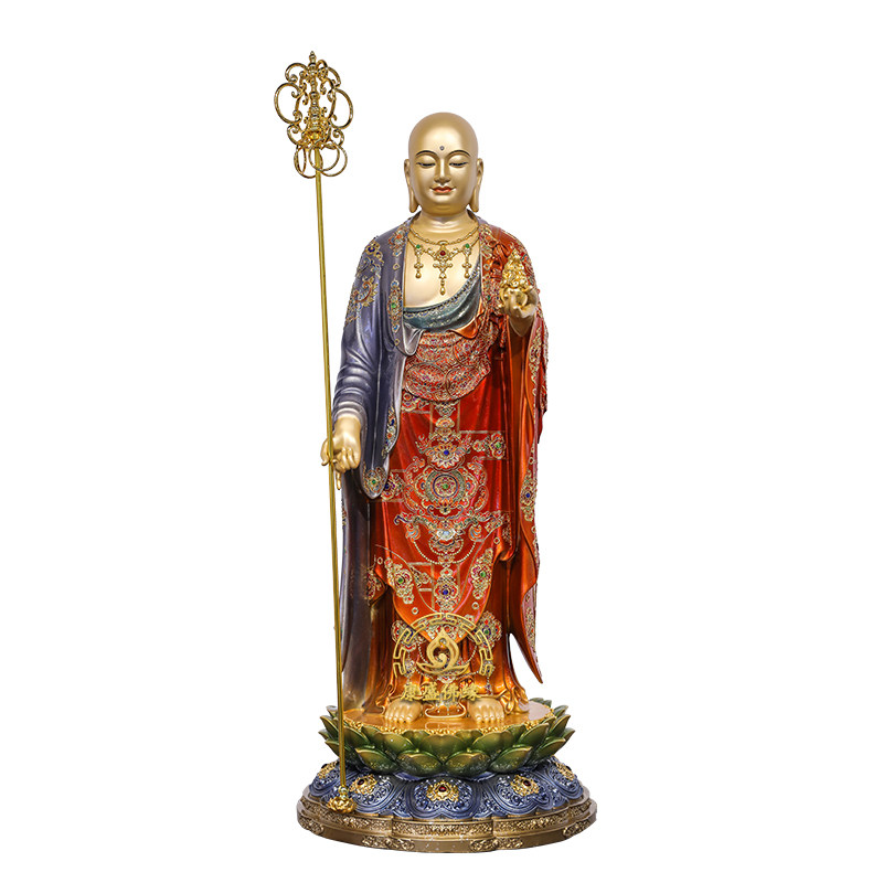 纯铜漆线地藏菩萨像中式供奉摆件