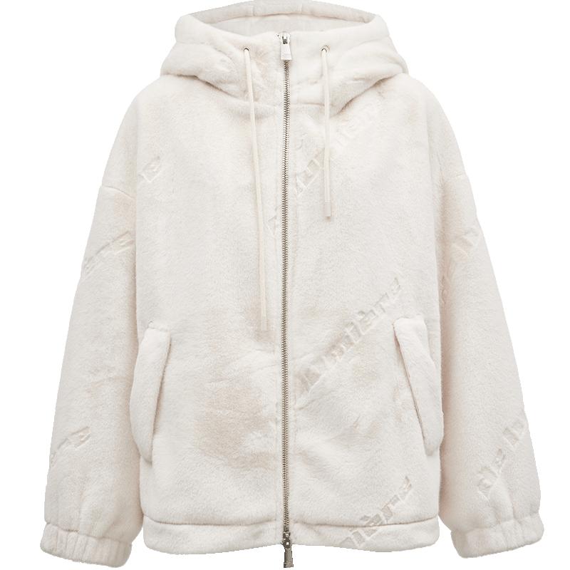 ONLY连帽落肩环保皮草棉服
