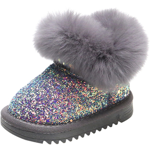 女宝宝雪地靴小公主婴儿学步鞋子软底儿童鞋女童加绒加厚棉鞋冬季