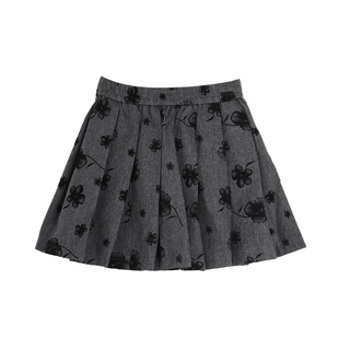 西町村屋半身裙女秋新款学院文艺风灰色植绒短款百褶裙AC8401003