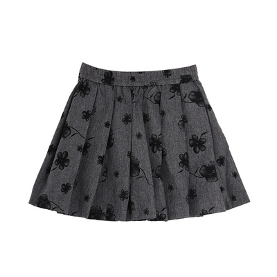 西町村屋学院灰色植绒短款百褶裙