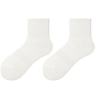 白色新疆棉袜子男士中筒袜男款运动短袜春秋薄款纯色长筒女款网球