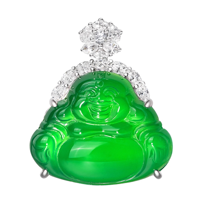 马料绿玉髓佛公吊坠项链毛衣链