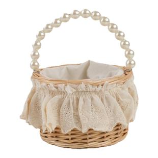 儿童手提篮花篮收纳篮女童ins风藤编菜篮子女宝外出迷你珍珠包包