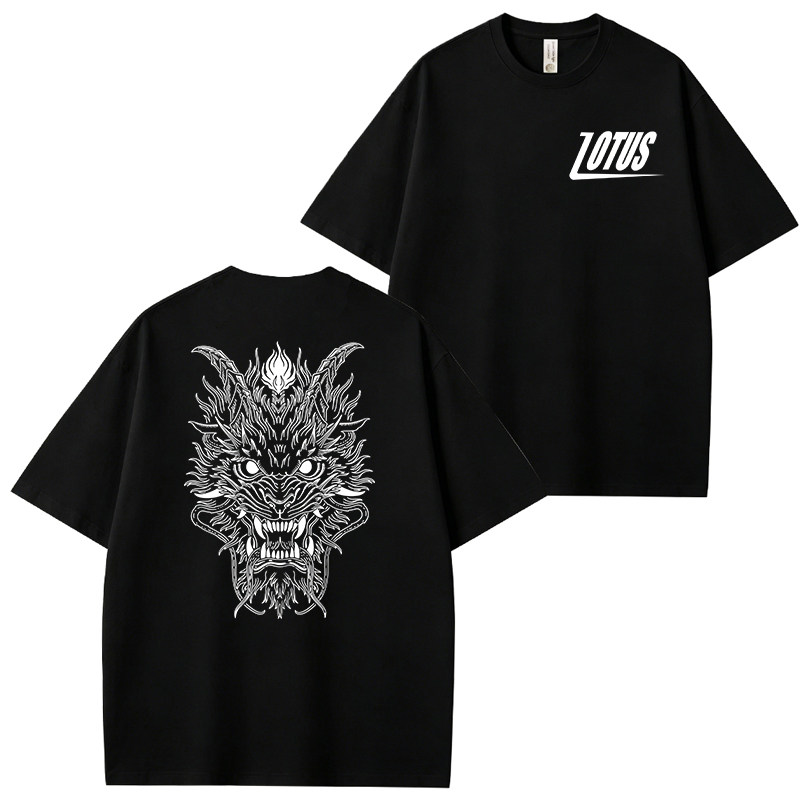 LOTUS纯棉龙纹T恤潮流印花短袖