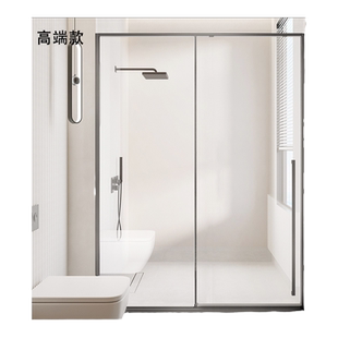 极窄缓冲一字型淋浴房干湿分离玻璃隔断卫生间浴室推拉移门浴屏