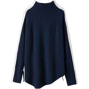 致青春!波希米亚风 气质纯羊绒毛衣女高领羊绒衫 宽松不对称设计