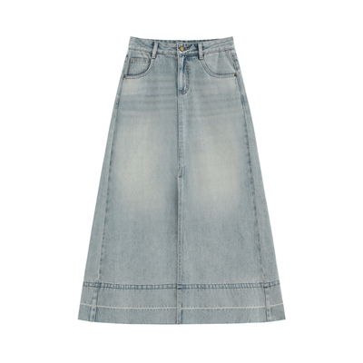 复古显瘦随性毛边半身裙