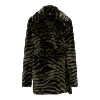DVF榄绿斑马纹仿皮草外套