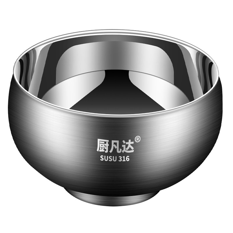 食品级316不锈钢碗家用儿童吃饭碗双层隔热防烫汤碗小碗铁碗304大
