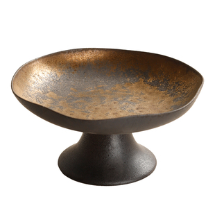 陶瓷茶点盘高脚盘中式家用佛手柑托盘高足鎏金水果盘点心盘糕点盘