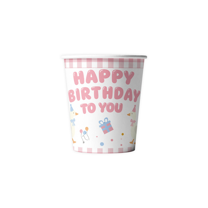 傻鹅粉色生日一次性纸餐具套装