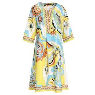 爆款夏季新款女装舒适宽松休闲个性圆领中袖时尚薄款印花连衣裙子