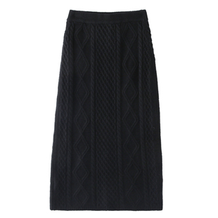 SourceWithU 冬日精灵 欧尼设计款麻花针织半裙内搭燕麦/黑