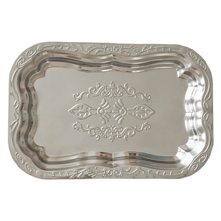 枝悟 复古浮雕收纳盘 银色桌面香水化妆品整理置物托盘不锈钢盘子