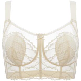 月色超薄大胸显小内衣女收副乳全罩杯调整型胖mm兔耳杯大码文胸夏