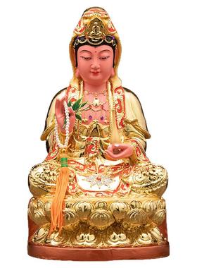 观世音佛像树脂摆件家用香樟木雕观世音菩萨神像财神爷像招财进宝