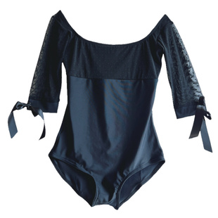 舞蹈共和新款推荐XIAOXIAO芭蕾方领连体服中袖蕾丝2339形体练功衣