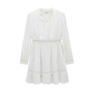 【亲肤莫代尔】MSLAN春夏度假风荷叶领系带收腰连衣裙MFBE4104